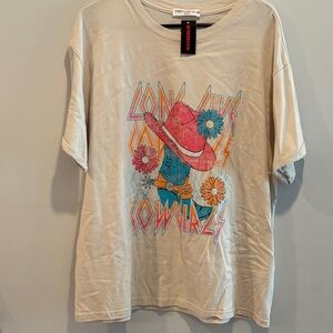 Eighty Eight Beige Graphic Tee with Pink and Blue Accents